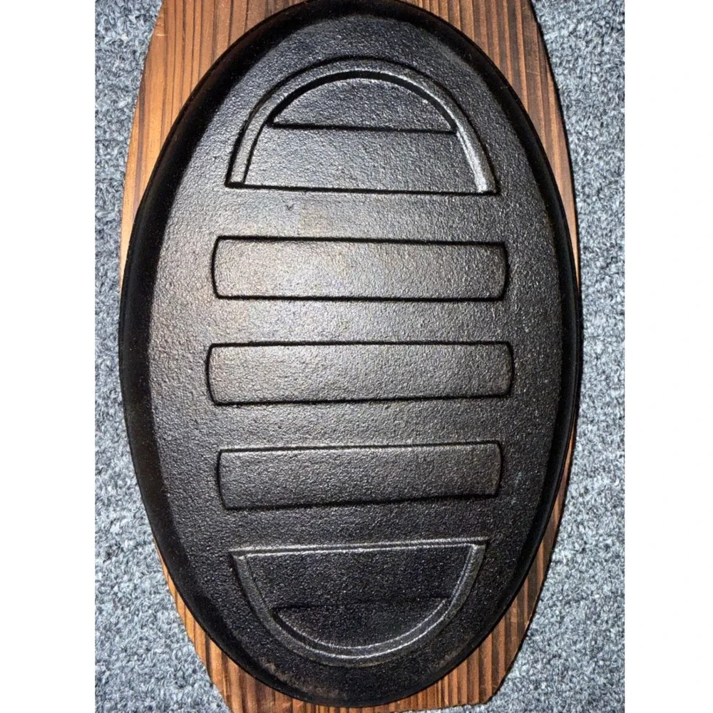 EcoChef Pre-Seasoned Cast Iron Fajita Platter Sizzler Pan Wooden Trivet EC-PS-FP